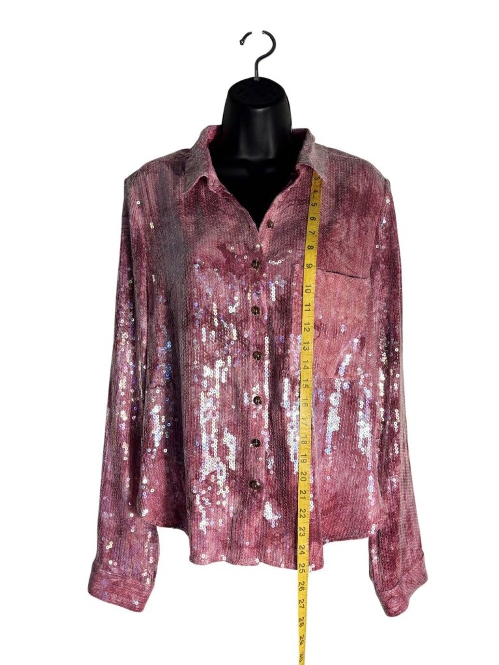 Anthropologie Pilcro Pink Sequin Button-Up Blouse Top Long Sleeves Size Large - Picture 8 of 16